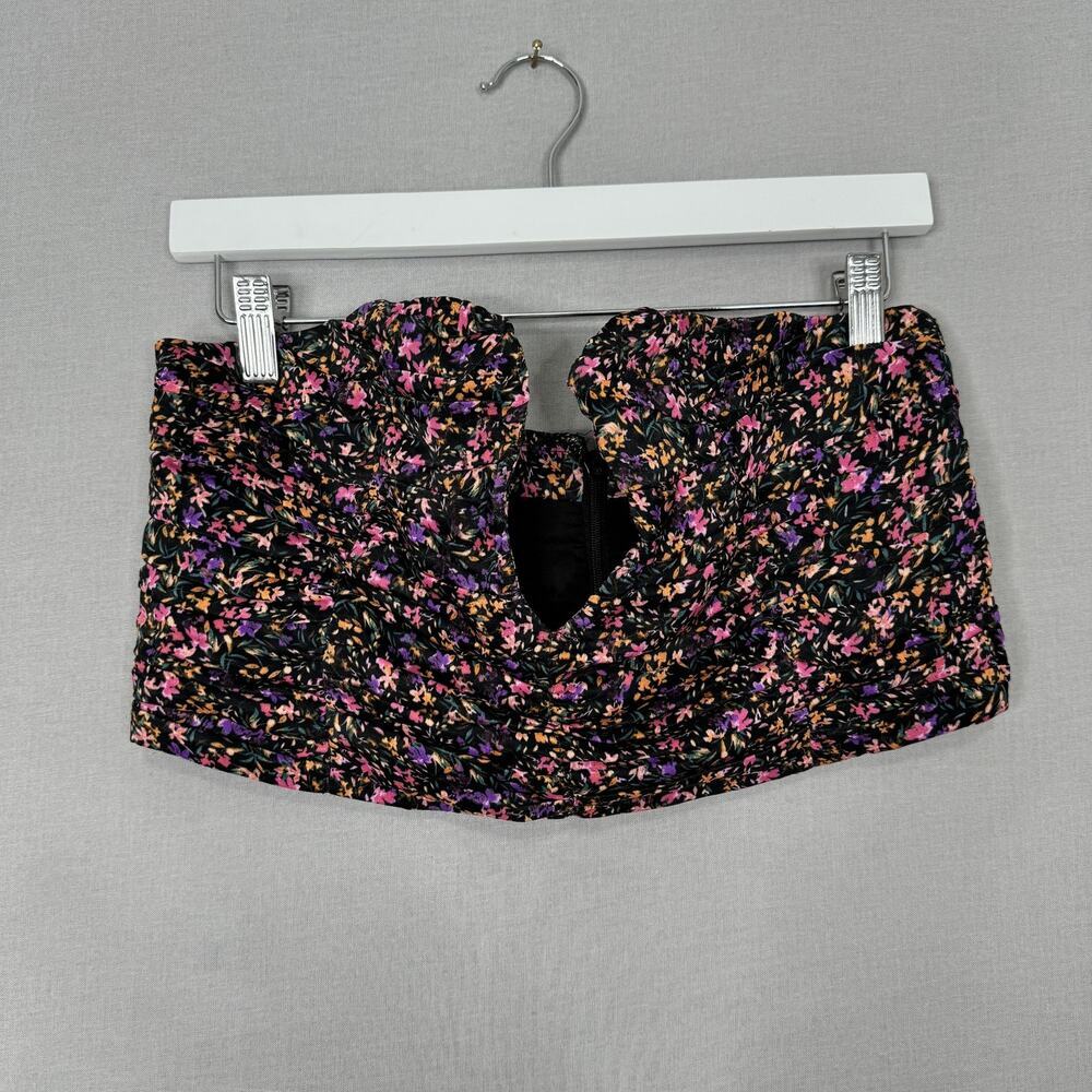 Lovers and Friends Crawford‎ Bustier Top Womens Large Black Floral Ruched Crop